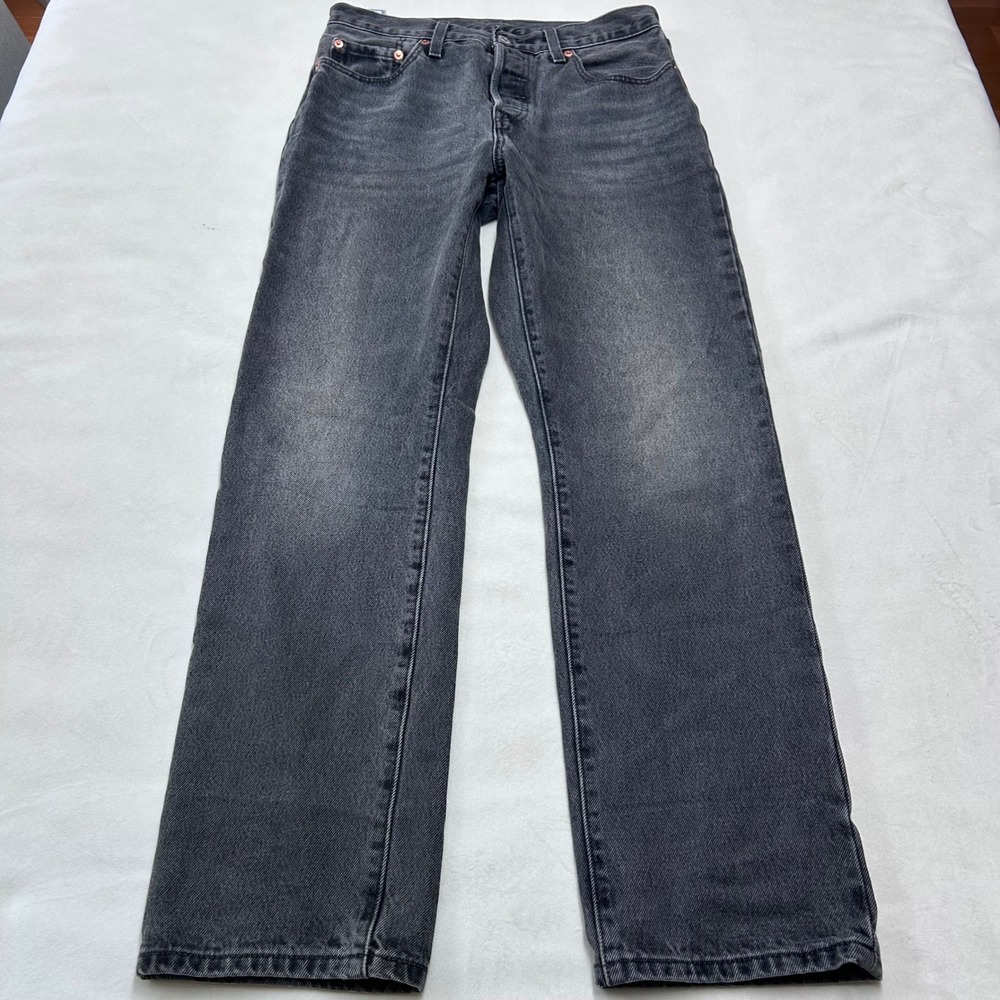 Levis Premium 501 Original Fit Jeans Mens 28x30 Washed Black Button Fly Denim - Picture 3 of 12